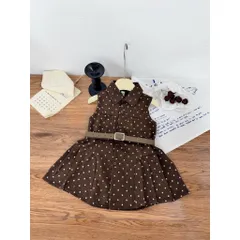 Váy cho bé gái, váy sát nách chấm bi tone nâu Hàn Quốc kèm dây lưng cho bé 10-30kg