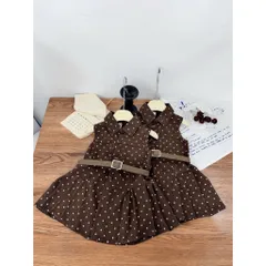 Váy cho bé gái, váy sát nách chấm bi tone nâu Hàn Quốc kèm dây lưng cho bé 10-30kg