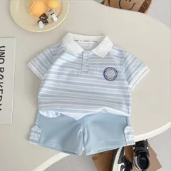 Quần áo bé trai, set bộ áo polo cộc tay kẻ xanh kèm quần Short Kaki cho bé size 8-25kg