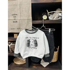 Quần áo thu đông bé trai, Set bộ nỉ cotton ấm áp họa tiết thêu đắp chó Cute Happy kèm quần dạ kẻ cho bé 8–24kg