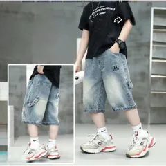 Quần đùi bé trai, quần short jean thêu chữ M cho bé 18-50kg