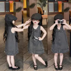 Váy cho bé gái, váy Jean suông cổ nơ năng động cho bé gái 10-32kg