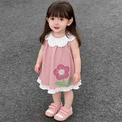 Váy cho bé gái, váy suông sát nách cổ cánh hoa chất thô hàn mềm mát cho bé 10-30kg