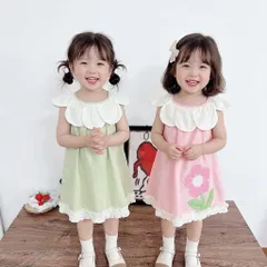 Váy cho bé gái, váy suông sát nách cổ cánh hoa chất thô hàn mềm mát cho bé 10-30kg