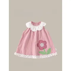 Váy cho bé gái, váy suông sát nách cổ cánh hoa chất thô hàn mềm mát cho bé 10-30kg