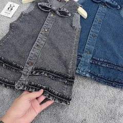 Váy cho bé gái, váy Jean suông cổ nơ năng động cho bé gái 10-32kg