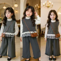 Quần áo bé gái, set bộ thu đông 3ct: áo len ghile màu ghi, áo thun và quần suông cho bé 10-35kg