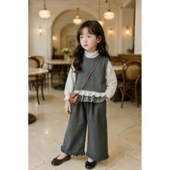 Quần áo bé gái, set bộ thu đông 3ct: áo len ghile màu ghi, áo thun và quần suông cho bé 10-35kg