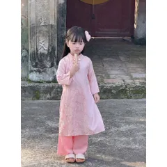 Áo dài cách tân cho bé gái, set áo dài gấm mềm kèm quần lụa cho bé từ 10-30kg