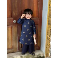 Áo dài cách tân bé trai, set áo dài gấm Tafta Ngọc Phượng lịch lãm cho bé 8-25kg
