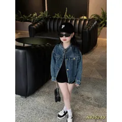 Áo khoác cho bé gái, áo khoác jean cổ trụ mềm mại cho bé 10-35kg