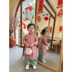 Áo dài cách tân cho bé gái, set 3ct áo dài tơ tằm ánh kim cao cấp cho bé 10-30kg
