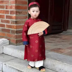 Áo dài cách tân bé trai, set áo dài gấm Tafta Ngọc Phượng lịch lãm cho bé 8-25kg