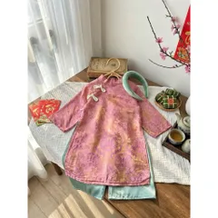 Áo dài cách tân cho bé gái, set 3ct áo dài tơ tằm ánh kim cao cấp cho bé 10-30kg