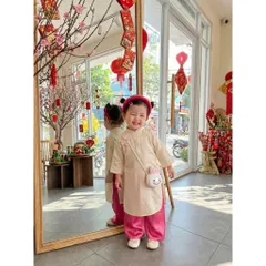 Áo dài cách tân cho bé gái, set 3ct áo dài tơ tằm ánh kim cao cấp cho bé 10-30kg