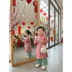 Áo dài cách tân cho bé gái, set 3ct áo dài tơ tằm ánh kim cao cấp cho bé 10-30kg