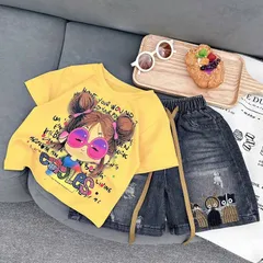 Quần áo bé gái, set bộ áo cotton cô gái kính hồng kèm quần short đùi thêu mèo cho bé 18-40kg