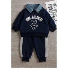 Quần áo thu đông bé trai, set bộ nỉ 2 da cổ áo sơmi Jean tháo rời cho bé 10-30kg