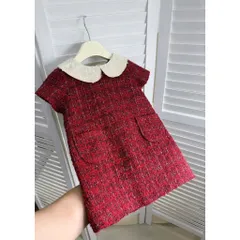 Váy cho bé gái, Váy dạ tweed cổ sen phối ngọc cho bé gái size 10–30kg