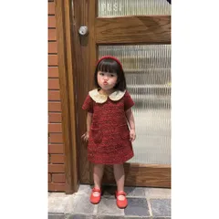 Váy cho bé gái, Váy dạ tweed cổ sen phối ngọc cho bé gái size 10–30kg