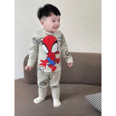 Quần áo thu đông bé trai, set bộ quần áo dài tay chất cotton nhện chibi cho bé 9-24kg