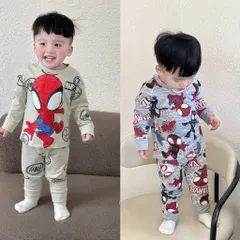 Quần áo thu đông bé trai, set bộ quần áo dài tay chất cotton nhện chibi cho bé 9-24kg