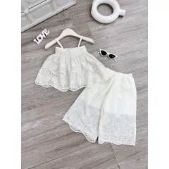 Quần áo bé gái, set bộ áo 2 dây ren kèm quần suông mềm mai cho bé 10-30kg
