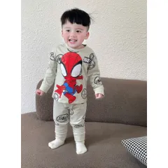 Quần áo thu đông bé trai, set bộ quần áo dài tay chất cotton nhện chibi cho bé 9-24kg