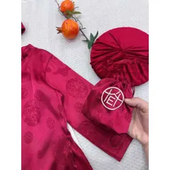 Áo dài cách tân bé trai, set 4ct: áo dài, quần lụa, mấn và túi đựng Lì xì cho bé 8-27kg