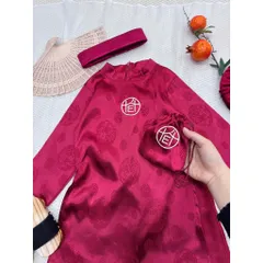 Áo dài cách tân bé trai, set 4ct: áo dài, quần lụa, mấn và túi đựng Lì xì cho bé 8-27kg