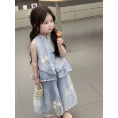 Quần áo bé gái, set bộ áo sát nách kèm quần ống suông chất tơ thêu hoa cho bé size 10-30kg