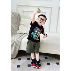 Quần áo bé trai, set bộ cộc tay áo cotton Marvel đen kèm quần short đùi cho bé 9-25kg
