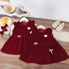 Váy cho bé gái, váy nhung đỏ Noel/ Tết ống tay cánh tiên kèm bờm cho bé gái 10-30kg