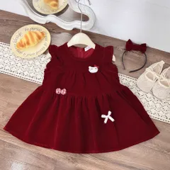 Váy cho bé gái, váy nhung đỏ Noel/ Tết ống tay cánh tiên kèm bờm cho bé gái 10-30kg