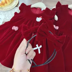 Váy cho bé gái, váy nhung đỏ Noel/ Tết ống tay cánh tiên kèm bờm cho bé gái 10-30kg
