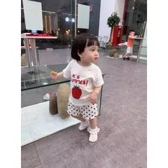 Quần áo bé gái, set bộ cộc tay chất cotton xước họa tiết IT’S SUMMER cho bé 8-27kg