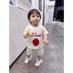 Quần áo bé gái, set bộ cộc tay chất cotton xước họa tiết IT’S SUMMER cho bé 8-27kg