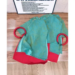 Áo dài cách tân cho bé gai, set 3ct áo dài xanh quần lụa đỏ và bờm cho bé size 10-30kg