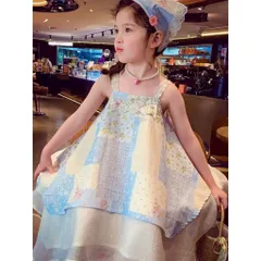 Váy bé gái, váy maxi 2 dây ren tặng kèm khăn cho bé 10-30kg