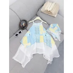 Váy bé gái, váy maxi 2 dây ren tặng kèm khăn cho bé 10-30kg
