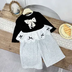 Quần áo bé gái, set áo thun hoạ tiết hình nơ kèm quần ống suông rộng cho bé 10-32kg