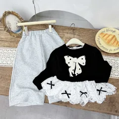 Quần áo bé gái, set áo thun hoạ tiết hình nơ kèm quần ống suông rộng cho bé 10-32kg