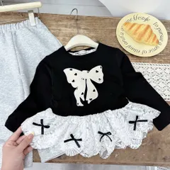 Quần áo bé gái, set áo thun hoạ tiết hình nơ kèm quần ống suông rộng cho bé 10-32kg