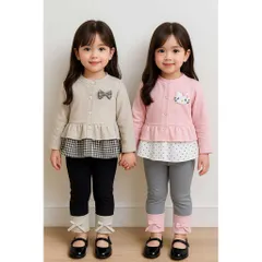 Quần áo thu đông bé gái, set áo len thỏ dáng Babydoll kèm quần legging cho bé gái (10–20kg)