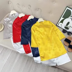 Áo dài cách tân bé trai, set áo dài gấm lụa cao cấp 4 màu cho bé 10-30kg