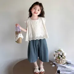 Quần áo bé gái, set áo ren thô boi kết hợp quần jean lửng ống rộng phong cách Hàn Quốc cho bé 10-30kg