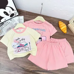 Quần áo bé gái, set bộ cộc tay chất cotton mèo Hello Kitty Hẻmcat siêu dễ thương cho bé 10-30kg