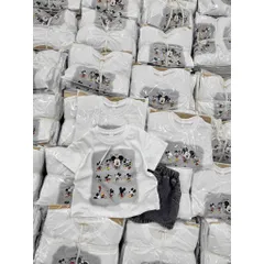 Set bộ bé trai Mickey cotton loại 1 kèm quần Short Jean mềm mại, đồ bộ trẻ em mùa hè cho bé 9-24kg