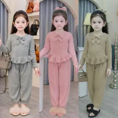 Quần áo thu đông bé gái, Set bộ len gân đũa mềm mại, ấm áp size 10–35kg