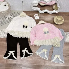Quần áo thu đông bé gái, Set bộ len thỏ dáng Babydoll gắn hoa cao cấp cho bé gái (8–30kg)